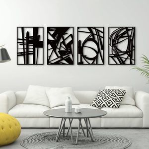 4 Pack Black Abstract Metal Wall Art, Minimalist Décor Single Line Art Wall🤎